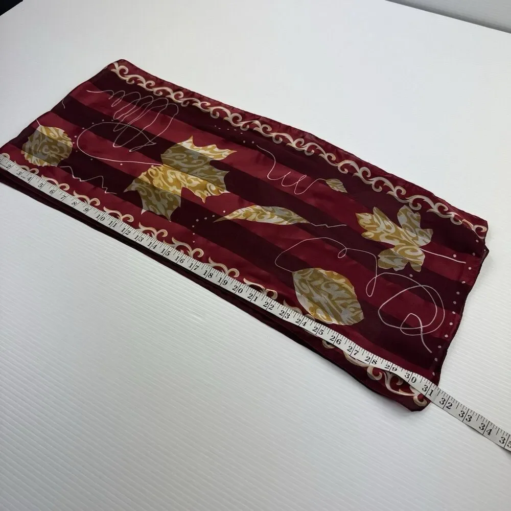 Symphonny Scarfs Made in Italy Burgundy Red Gold Long Scarf Abstract Leaf Print